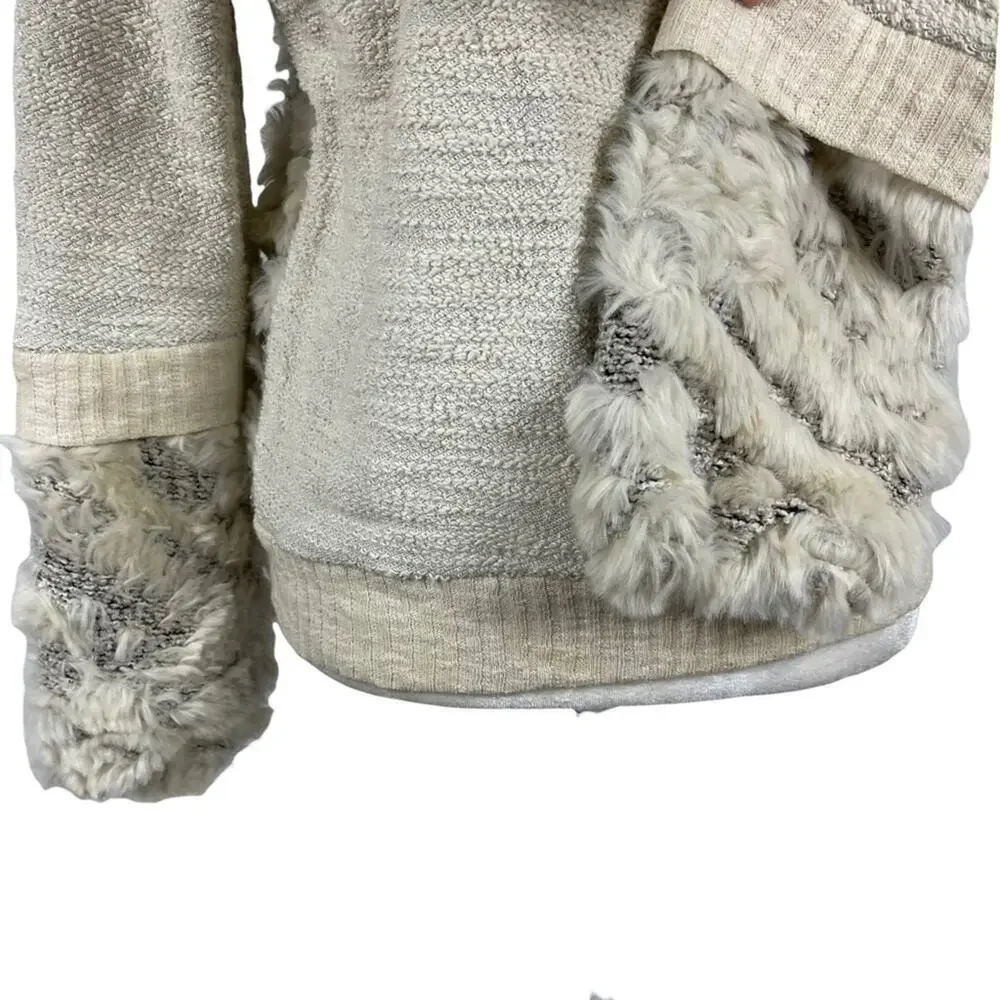 Anthropologie Amadi Calista Knit Faux Fur Cream Textured Sweater Cotton Small